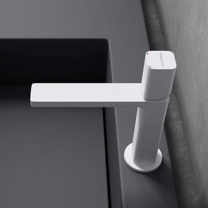Mai & Mai Wasserhahn Bad Waschtischarmatur eckiges Design Badarmatur Weiss 19,6cm hoch Waschtisch-Ei