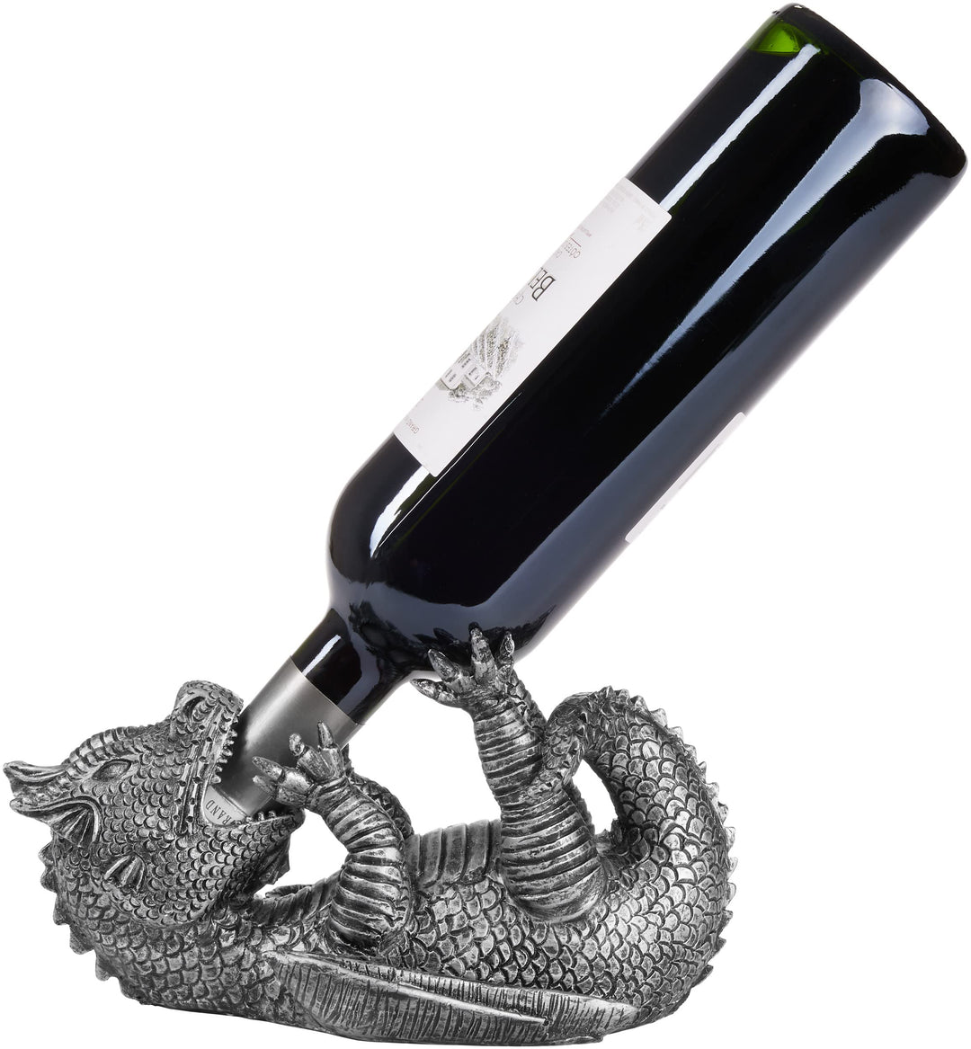 BRUBAKER Weinflaschenhalter durstiger Drache Silber - Fantasy Flaschenhalter Drachenmodel - Flaschen
