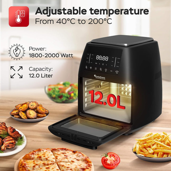TurboTronic Heissluftfritteuse XXL 12L – Digitale Airfryer & Dörrautomat mit 12 Programmen, Fettfrei