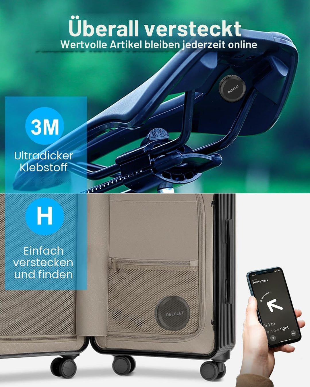 IPX8 wasserdichte Airtag-Halterung, 2 Stück, Airtag-Hülle mit ultraselbstklebendem Aufkleber, magnet