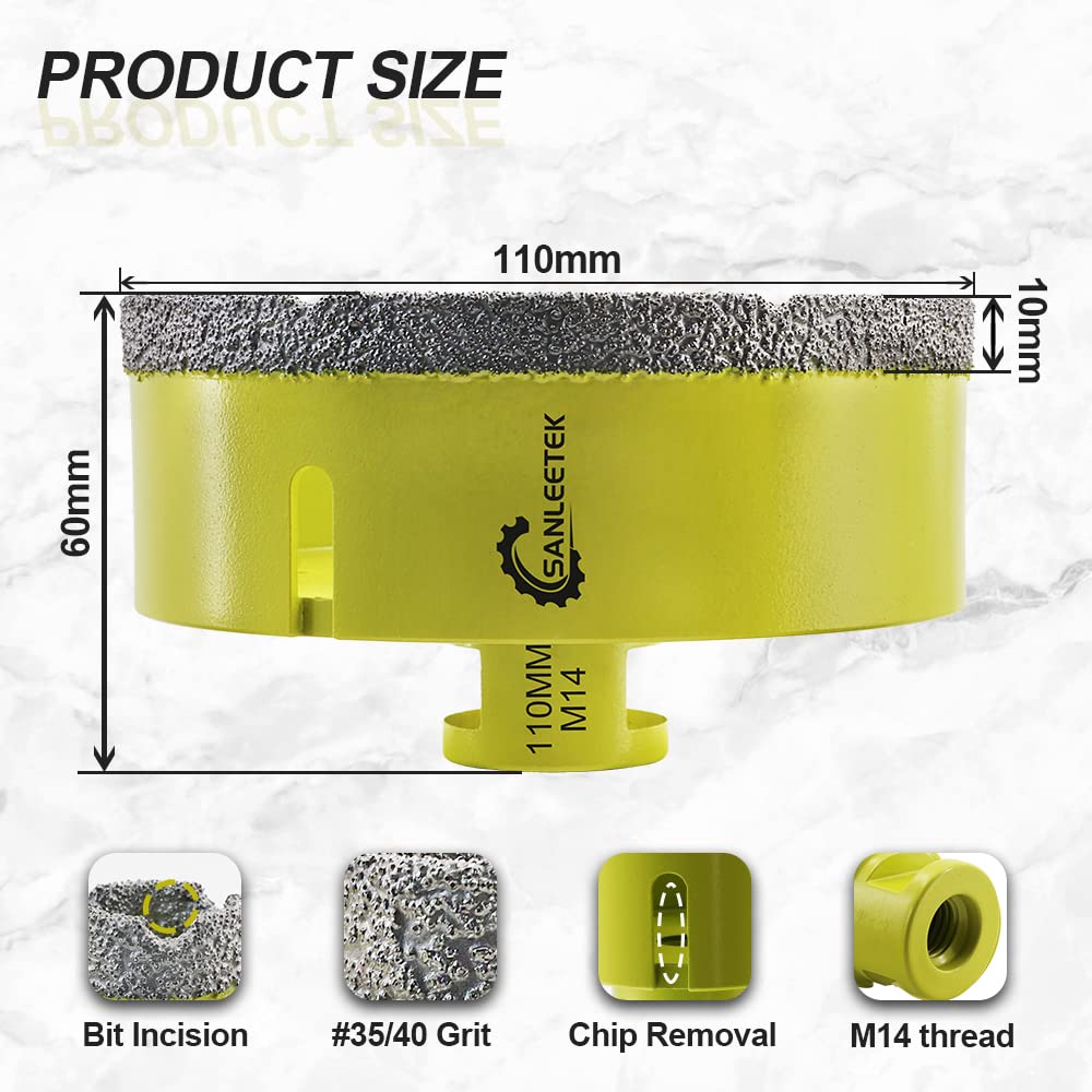 Diamant-Fliesenbohrer 110mm SANLEETEK Vakuumgelötet Diamant-Lochsäge für Keramik Porzellan Marmor Gr