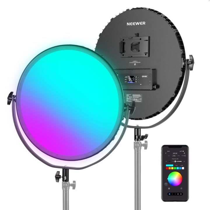 NEEWER 18" RGB Rundes LED Panel Videolicht mit APP Steuerung, Fotolicht 65W 6000Lux/0,5m 2500K-8500K