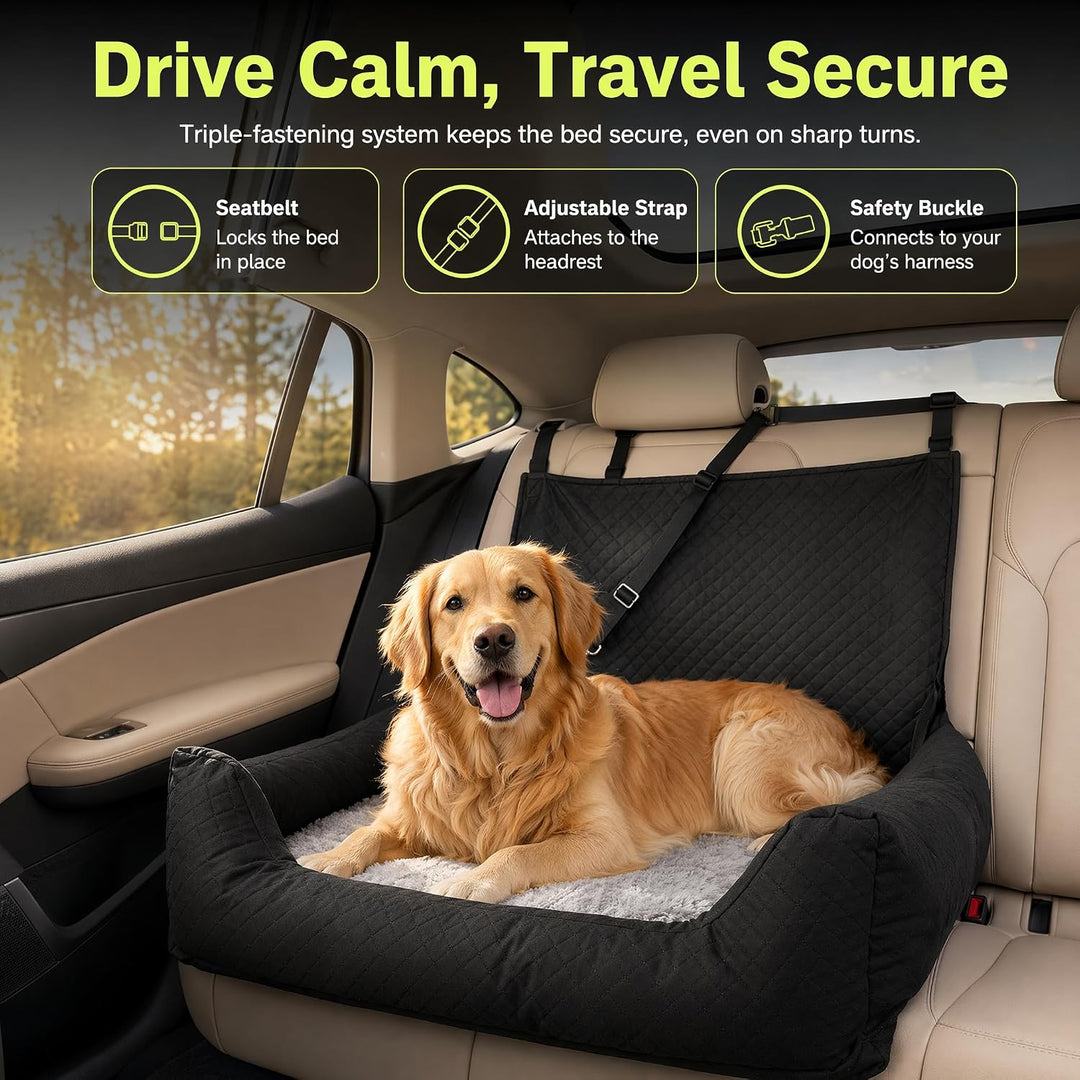 Hunde Autositz für Grosse Hunde Hundesitz Auto Rückbank 90x56x48cm mit Sicherheitsgurten Waschbarer