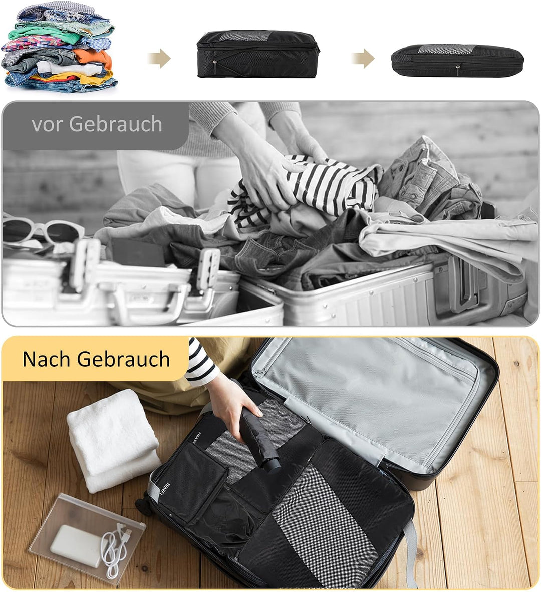 Koffer Organizer Set 6-teilig, Packing Cubes Verpackungswürfel, Packtaschen für Koffer Reiseorganize
