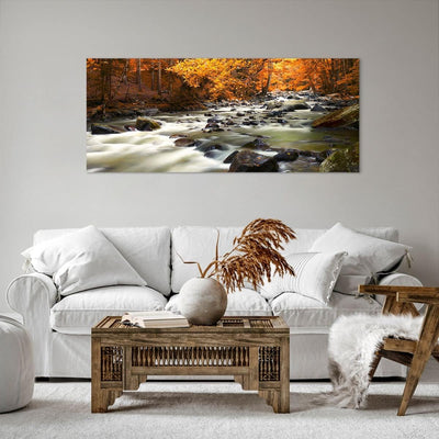 Wandbilder Dekoration Wohnzimmer Stream Herbst Forrest Berg Panorama Bilder auf Leinwand 120x50cm Le