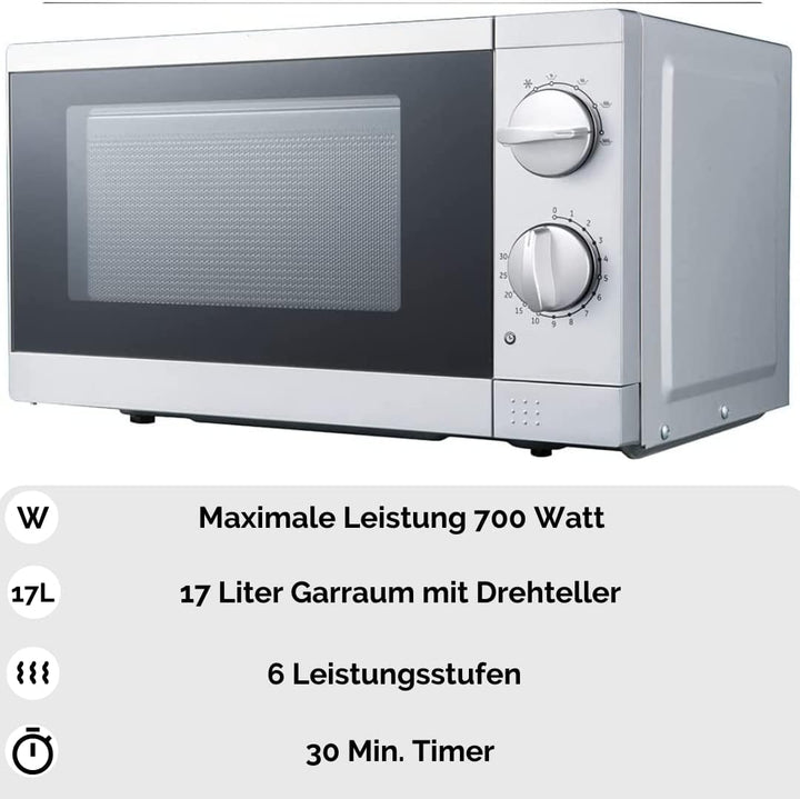 PKM Stand Unterbau Mikrowelle I 700W Mikrowellenleistung I 17L Garraum I 6 Leistungsstufen I Auftauf