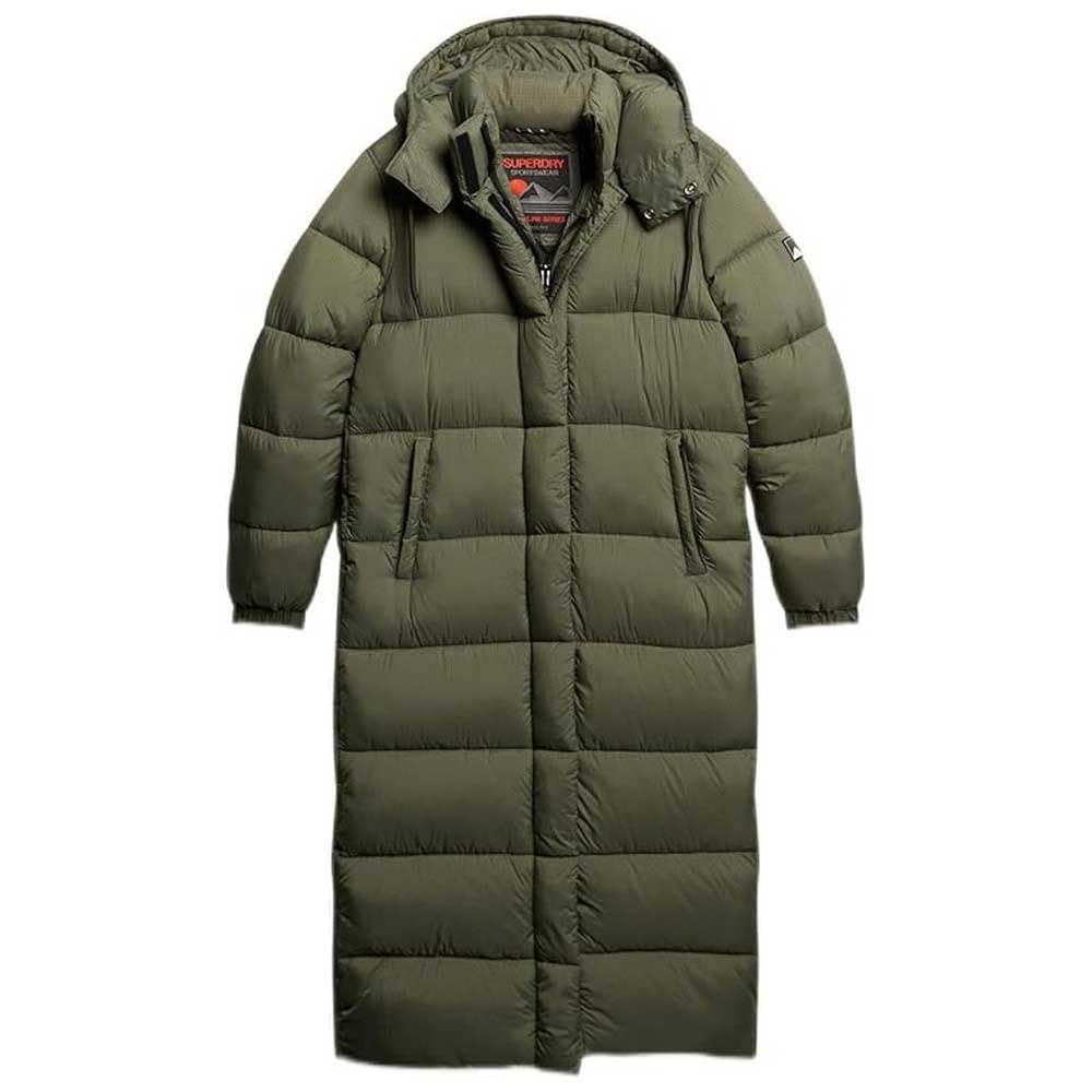Superdry Damen Langer Ripstop Steppmantel 36 Football Dark Moss Grid, 36 Football Dark Moss Grid