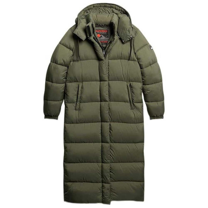 Superdry Damen Langer Ripstop Steppmantel 36 Football Dark Moss Grid, 36 Football Dark Moss Grid