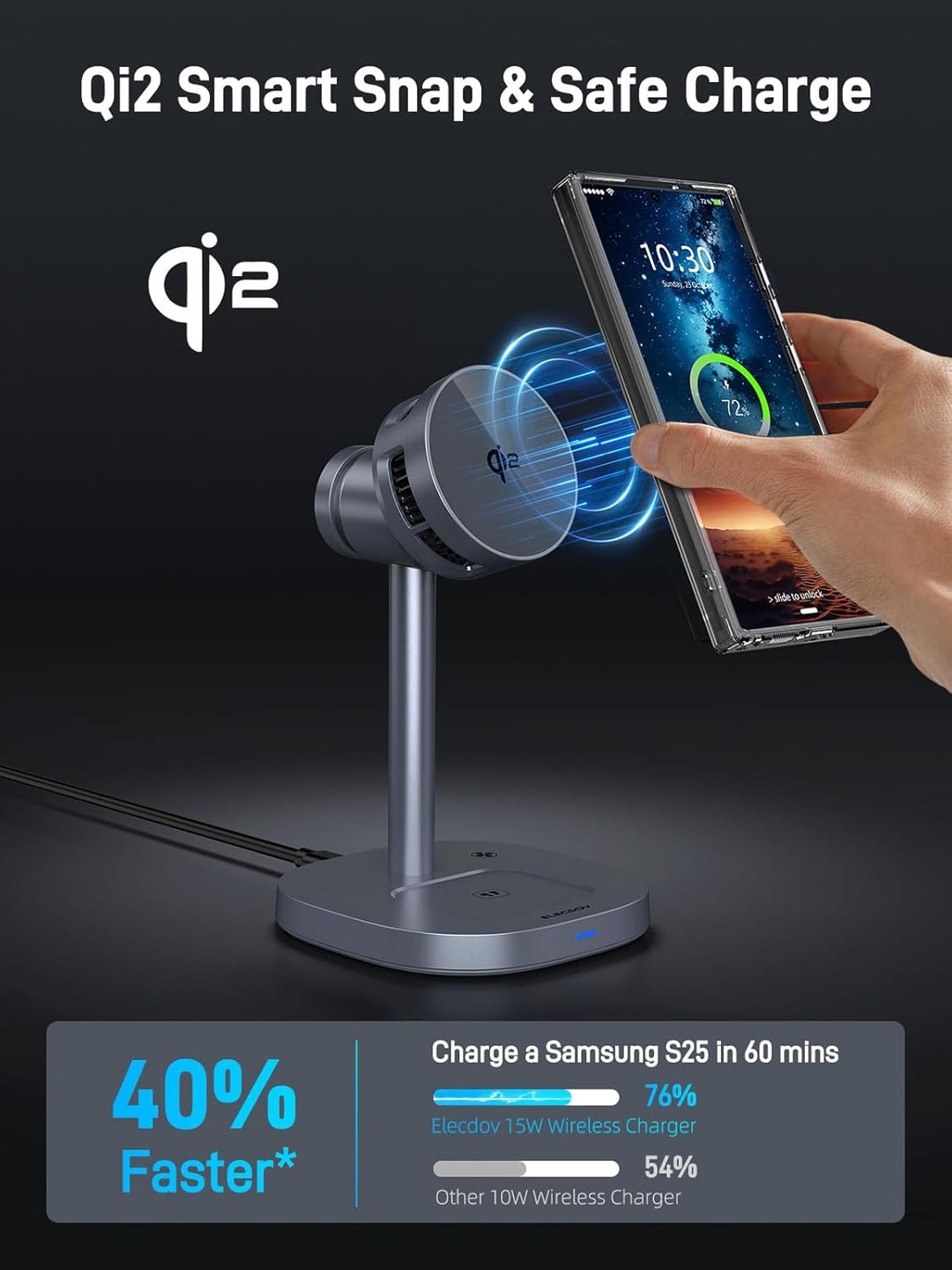 Qi2 Mag Safe Ladestation für Samsung Galaxy S26 Ultra/S25/Z Fold 7, Qi2 Zertifizierte Telefon-Kühlun