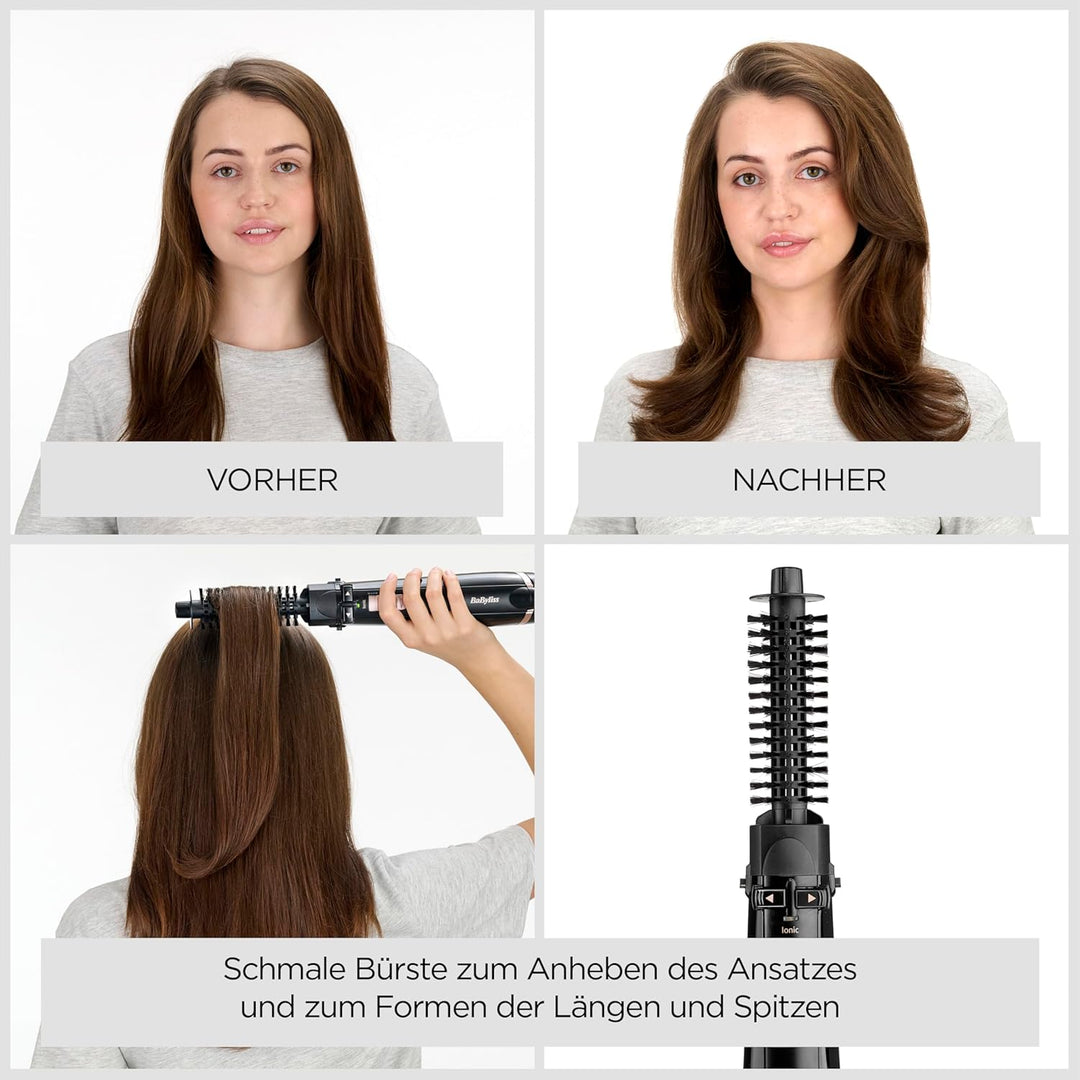 BaByliss rotierende Warmluftbürste mit 1000 Watt und 4 Aufsätzen zum Trocknen, Glätten, Formen und f