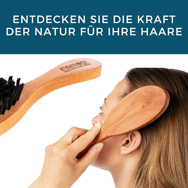 REMOS Haarbürste mit 100% Wildschweinborste aus Birnbaumholz mit breitem Griff breit Birnbaumholz, b