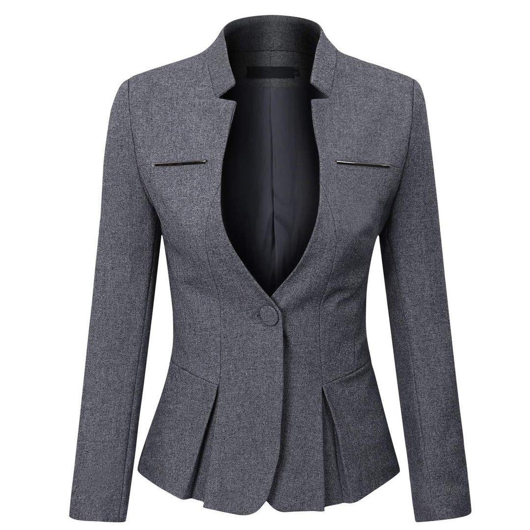 YYNUDA Damen Slim Fit Blazer Sommer Elegant Anzugjacke mit EIN Knopf Kurz für Office Business, L Dun