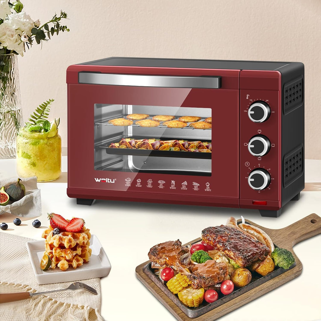 WOLTU Mini Backofen 28 L, Pizzaofen 1600 W, 100-230 °C, Timer 0-60 Min., 3 Heizmodi, inkl. Backblech