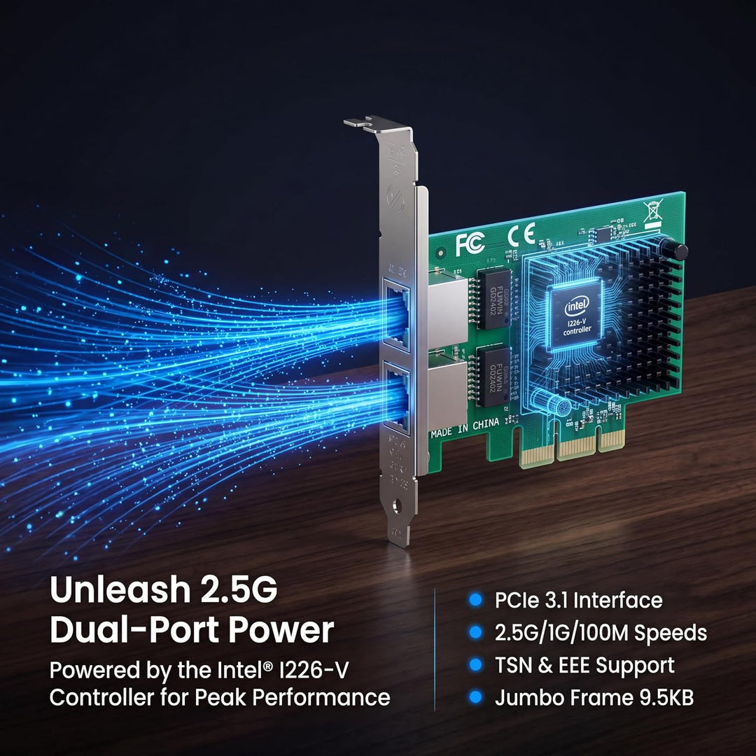Dual PCIe 3.1 2.5GBase-T Netzwerk Adapter mit Intel I225-V 2500/1000/100Mbps PCI Express Gigabit Eth