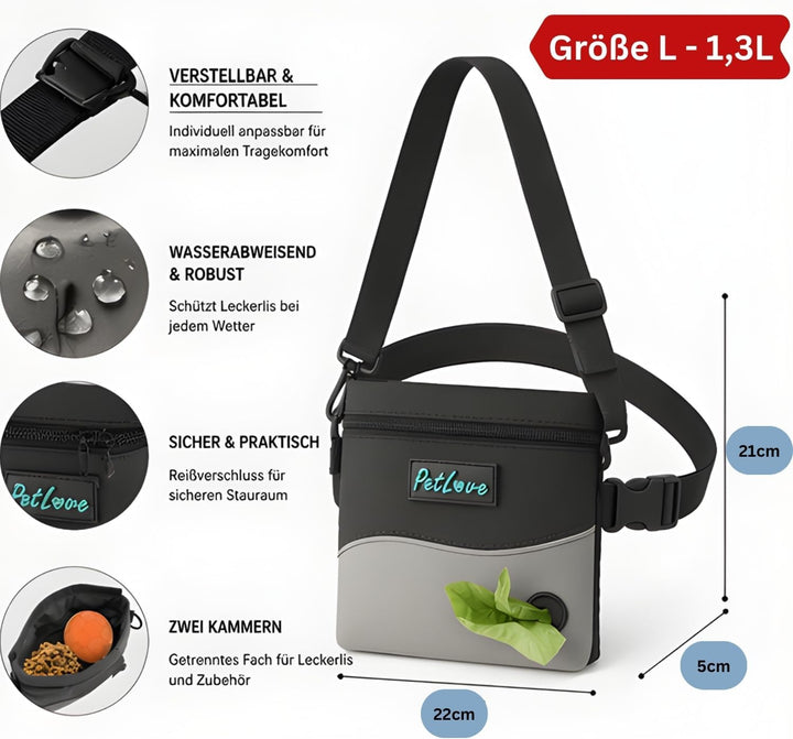 PetLove Leckerlibeutel für Hunde • Futterbeutel mit Magnetverschluss • Inklusive Kotbeutelspender &