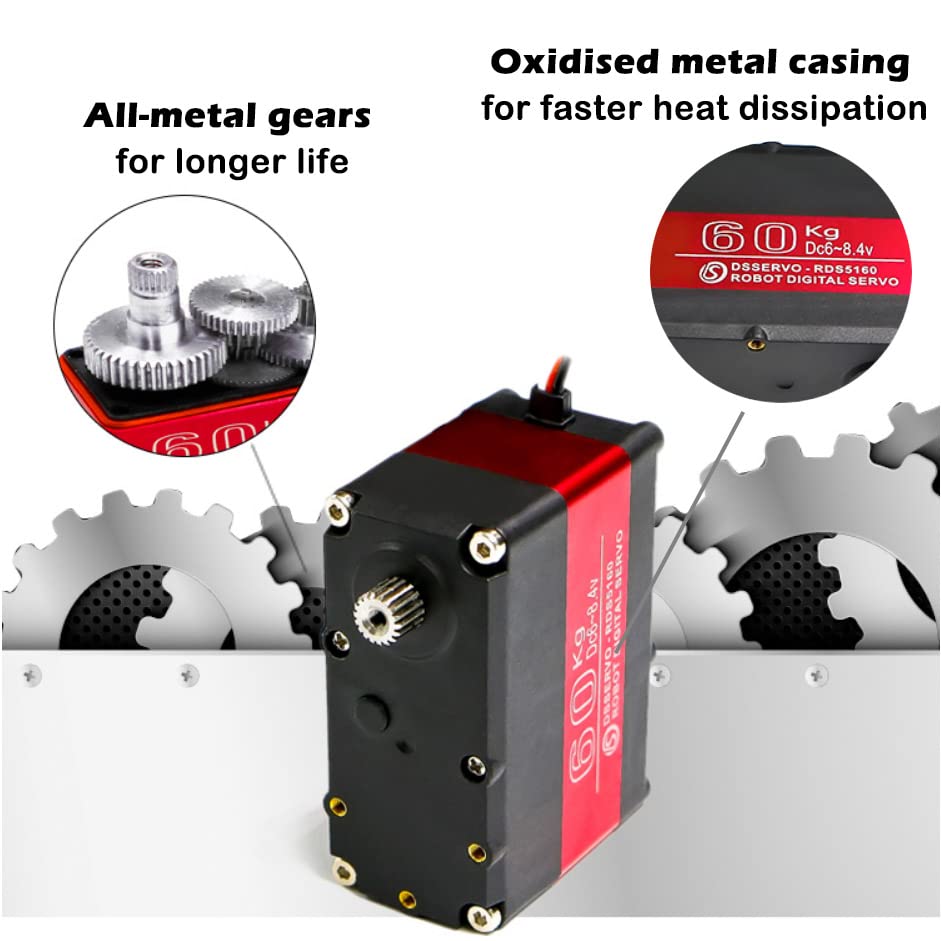 Wishiot 60 kg Servo RDS5160 RC Digital Servo High Torque Mental Gear 270 Degree mit U-förmiger Befes
