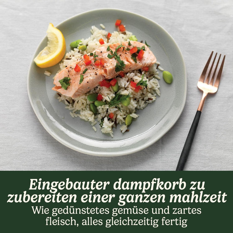 Cuisinart Reiskocher mit Aufsatz zum Dampfgaren für 12 Portionen, 1L Fassungsvermögen, CRC800E,