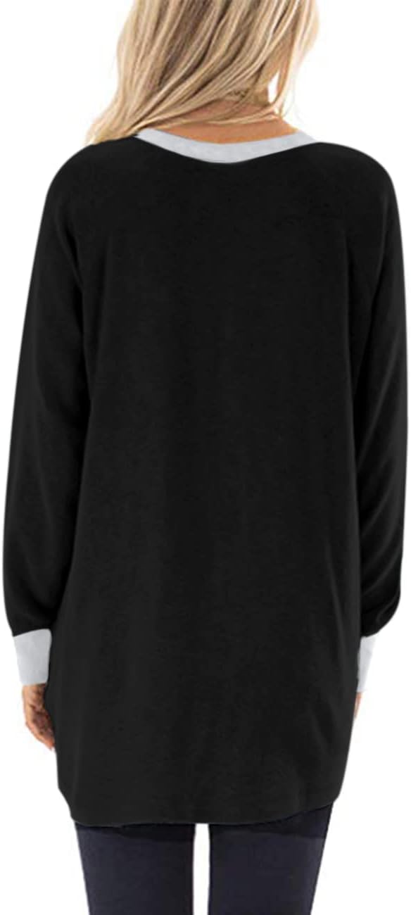 AUSELILY Damen Langarmshirts Rundhals T Shirts Blusen Tunika Sweatshirt Pullover Mit Taschen, S