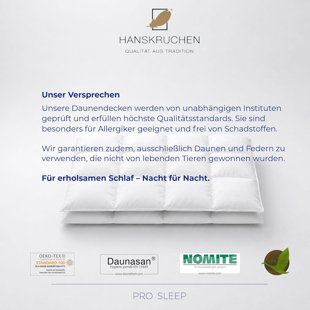 HANSKRUCHEN® Pro Sleep Daunendecke 155x200 cm - Medium - Made in Germany Kassettendecke aus 100% Bau