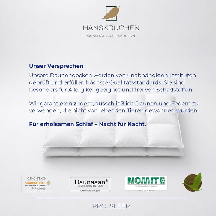 HANSKRUCHEN® Pro Sleep Daunendecke 135x200 cm - Extra leicht / Sommer - Made in Germany Kassettendec