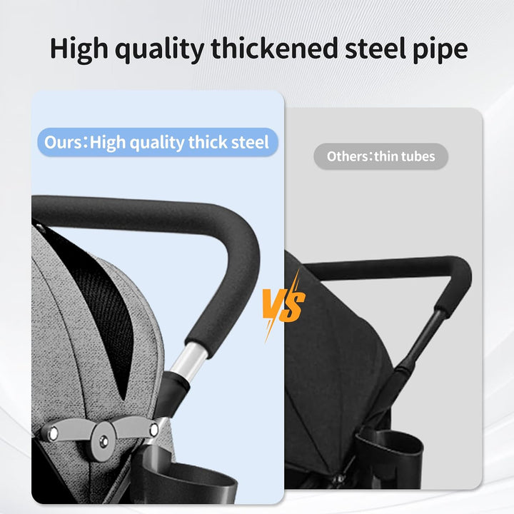 OHMG Kinderwagen mit kompaktem Gehstock, 0 – 36 kg, Reisekinderwagen mit Wattepads und Moskitonetz,
