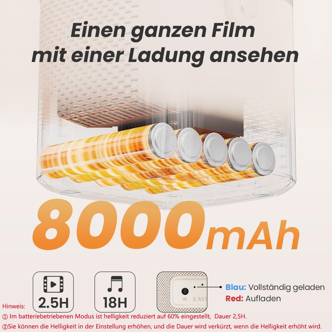 Beamer Outdoor, Sound by JBL&2.5H Built-in Batterie, T2 Portable Beamer 450ANSI FHD 1080P Native Pro