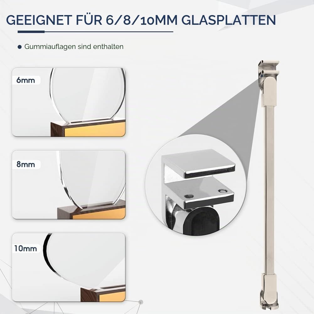 40 cm Edelstahl rahmenlose Dusche Tür Feste seitenwandplatte wall-to-glass Unterstützung Bar für 6mm