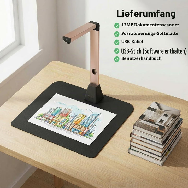 A3 Tragbarer Dokumentenscanner: 13MP Hochauflösende Dokumentenkamera mit OCR für 130 Sprachen Kurven