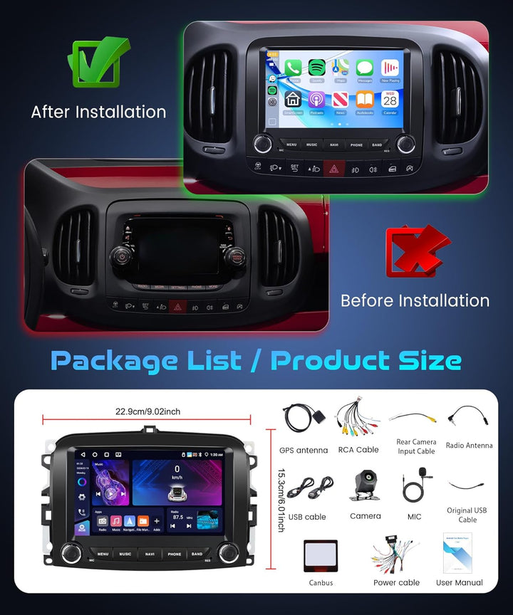 4G+64G Rimoody Android Autoradio für FIAT 500L 2013-2019 7 Zoll Wireless Carplay Stereo Auto mit And