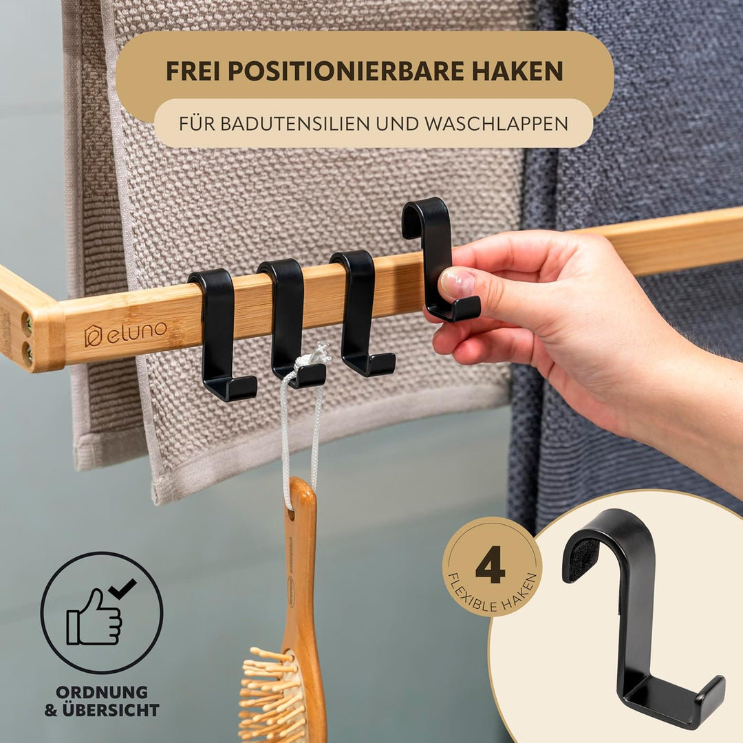 eluno Handtuchhalter für die Glasduschwand aus Metall und Bambus, Handtuchhalter mit 3 Handtuchstang