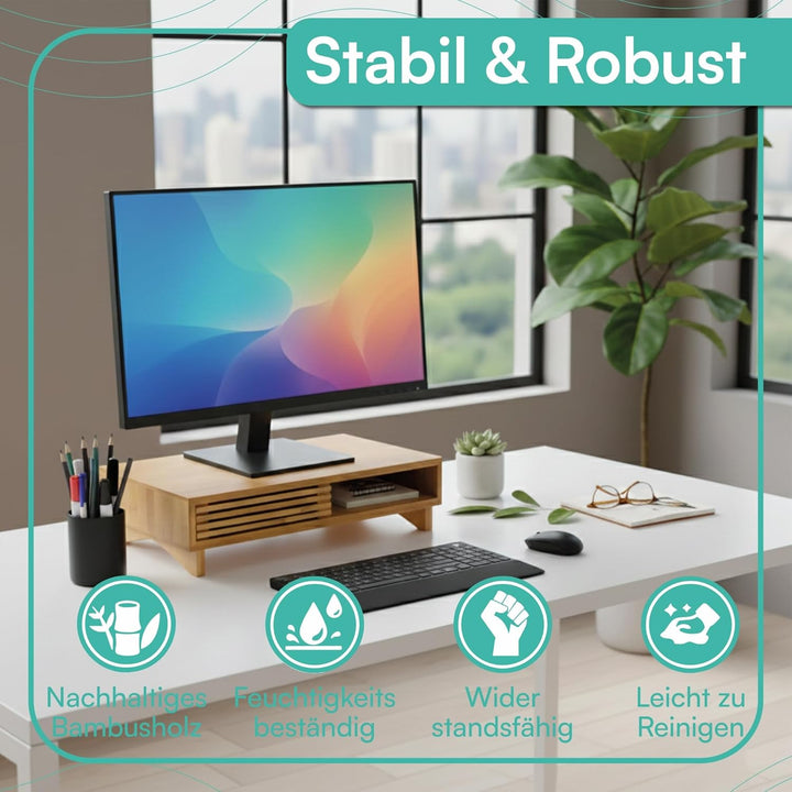 pixly® Monitorständer mit Schiebefach 42x24x10,5 cm ergonomische Monitorerhöhung Holz mit Stauraum S
