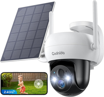 Codnida Überwachungskamera Aussen Akku Solar,360° Kamera Überwachung Aussen,Kabellos WLAN Kamera Out