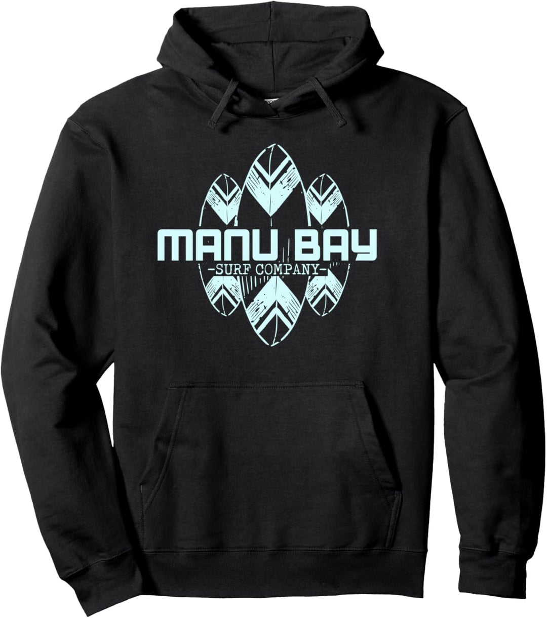Manu Bay Surf Company New Zealand Light Blue Surfboards Pullover Hoodie