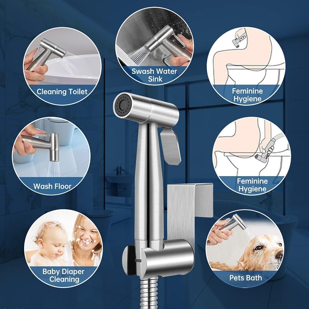 Bidet Handbrause Set, Premium Edelstahl Gebürstet Bidet Handbrause, Bidet Sprayer für Dusche Badezim