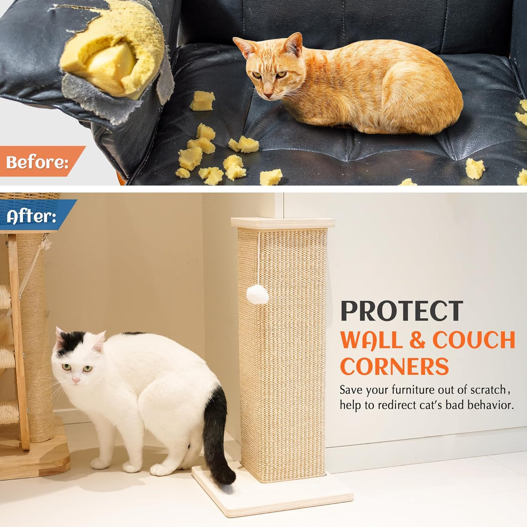 PETKARAY Eck-Kratzbrett für Katzen, 71 cm Hoher Kratzpfosten für Sofa und Wand, Sisal Kratzmatte, Mö