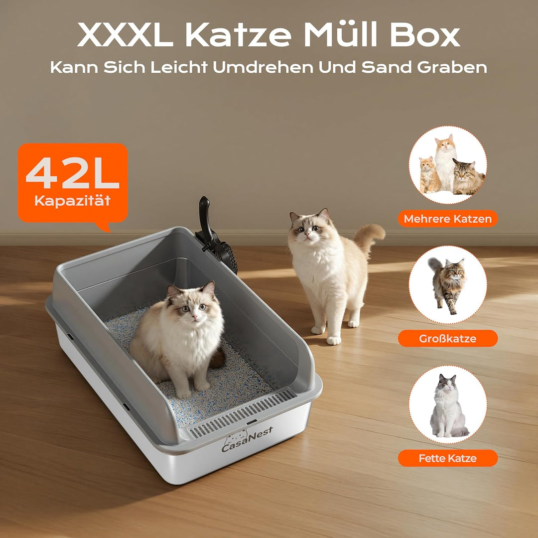 XXXL Katzenklo Edelstahl,70 * 50 * 25cm, Extra Grosse Metall Katze Müll Box für grosse, Multi Katzen