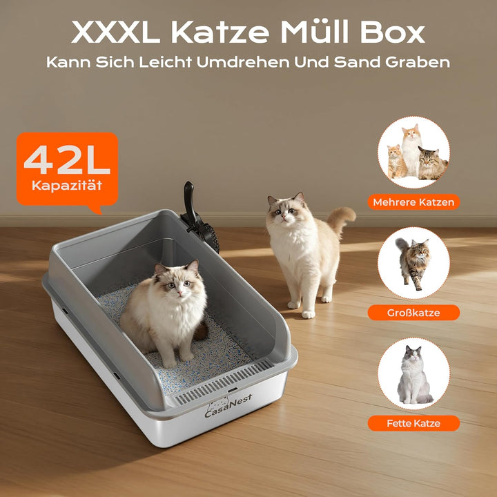 XXXL Katzenklo Edelstahl,70 * 50 * 25cm, Extra Grosse Metall Katze Müll Box für grosse, Multi Katzen