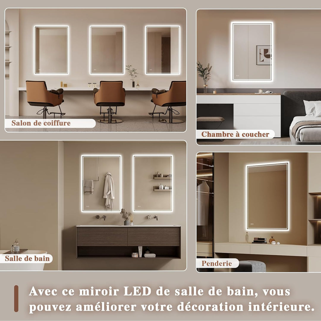 Badspiegel-mit-Beleuchtung 50x70cm - Badezimmer Spiegel mit Beschlagfrei - LED Badezimmerspiegel mit
