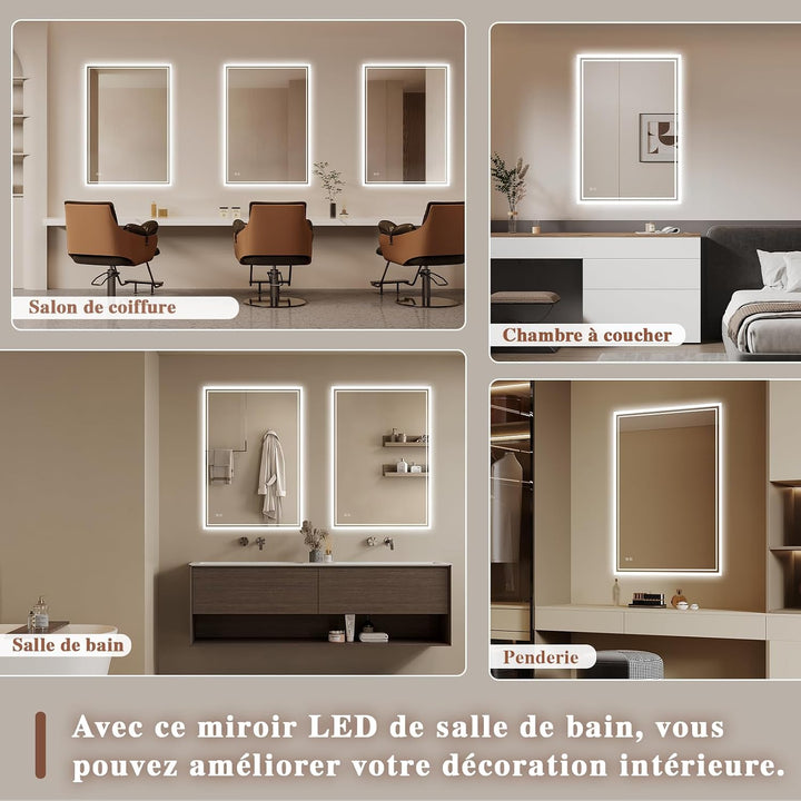 Badspiegel-mit-Beleuchtung 40x60cm - Badezimmer Spiegel mit Beschlagfrei - LED Badezimmerspiegel mit