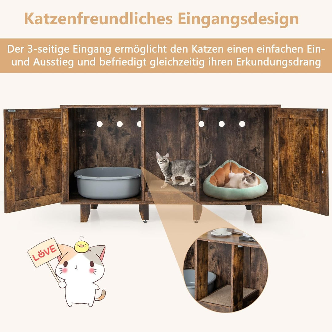 GOPLUS 3 in 1 Katzenschrank, Katzentoilette mit 2 Türen & abnehmbaren Beinen & herausnehmbarem Kratz