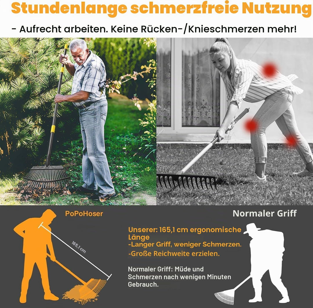 Rechen, Gartenlaubrechen Set - mit 32 Gallonen Laubsäcken und 2 Laubschaufeln, 202cm Laubrechen mit