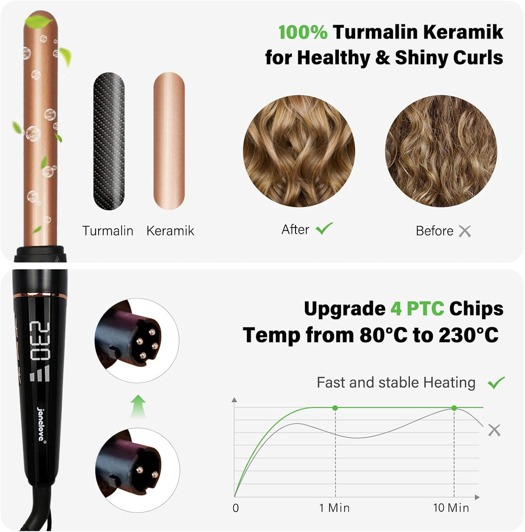 5 in 1 Lockenstab Set 3 Fässer Welleneisen Lockenstab für Grosse Locken, Kleine Locken, Temperaturei