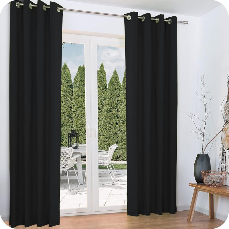 Beautissu 2er Set Thermovorhang Gardine 140x245 cm Schwarz – Ösen Thermogardine Set – Ösenvorhang is