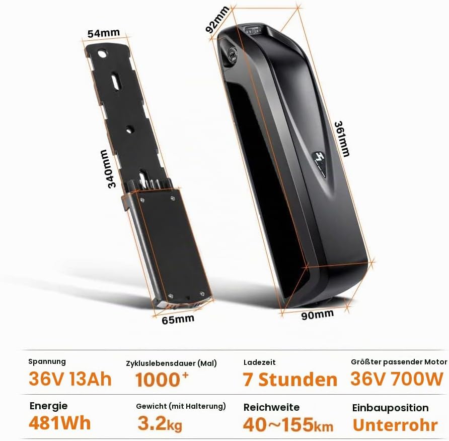 SEASON 36V Ebike Akku 13Ah 14.5Ah 15.6Ah 18Ah - Ebike Batterie passt für 750W / 500W / 250W für Elek