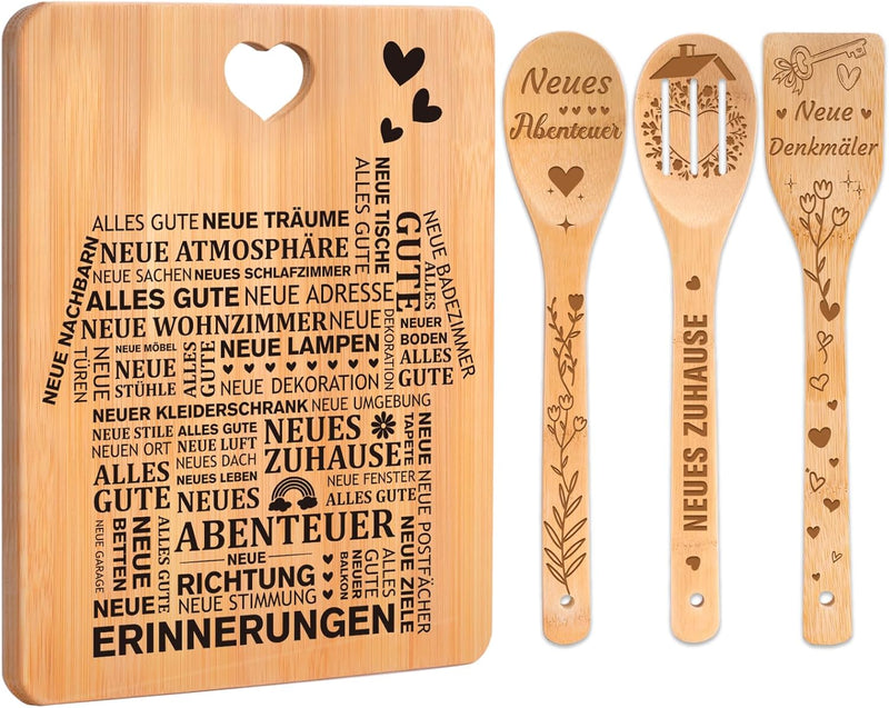 Apjielop Einzugsgeschenke Haus, Bambus Schneidebrett Set Geschenk zum Einzug ins Haus, Richtfest Ges