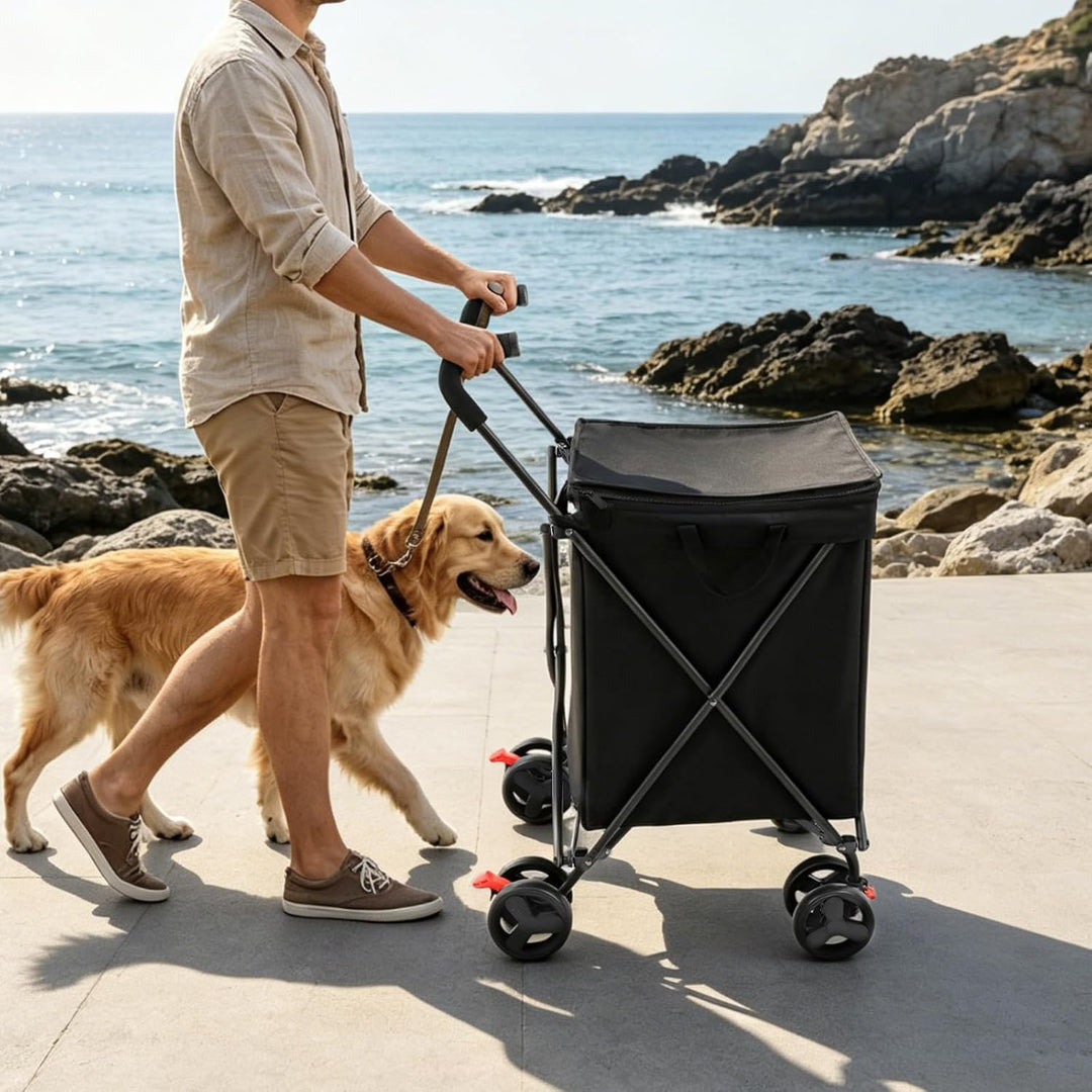 Einkaufstrolley Klappbar 38L Handwagen mit Tasche Outdoor Einkäufe | Polyester und Metall, Klappwage