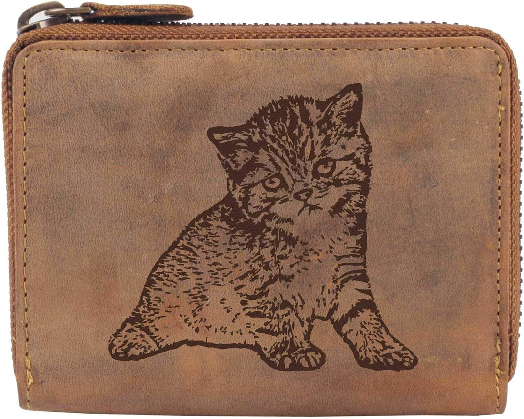 Greenburry Damen Geldbörse Braun 13x10x3cm mit Motiv Einer Katze (Babykatze), Babykatze
