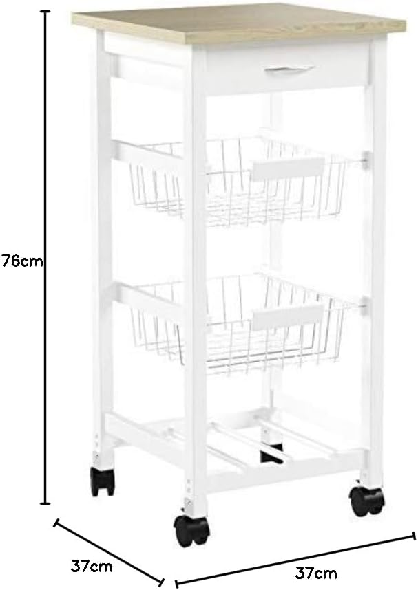 Kit Closet 7040028002 Küchenwagen mit Körben und Flaschenhalter, Holz Einfaches Holz, Einfaches Holz