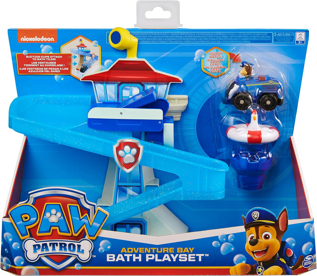 PAW Patrol 6060970 Adventure Bay Spielset mit beleuchtetem Jagdfahrzeug, Badespielzeug für Kinder ab