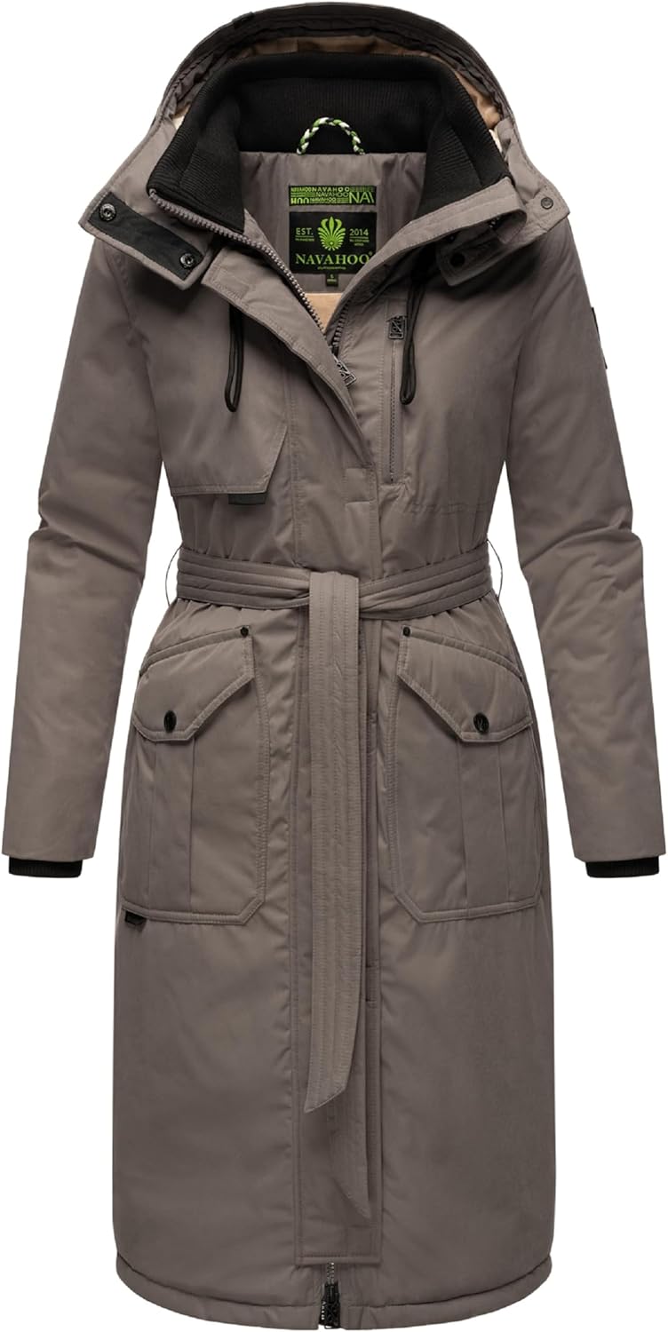 Navahoo Damen Wintermantel Warmer Parka lang mit hohem Kragen und weicher Kapuze Hokulanii XS-XXL M